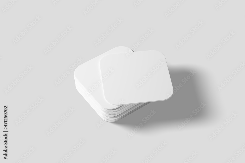 Square Round Corner Business Card White Blank 3D Rendering Mockup