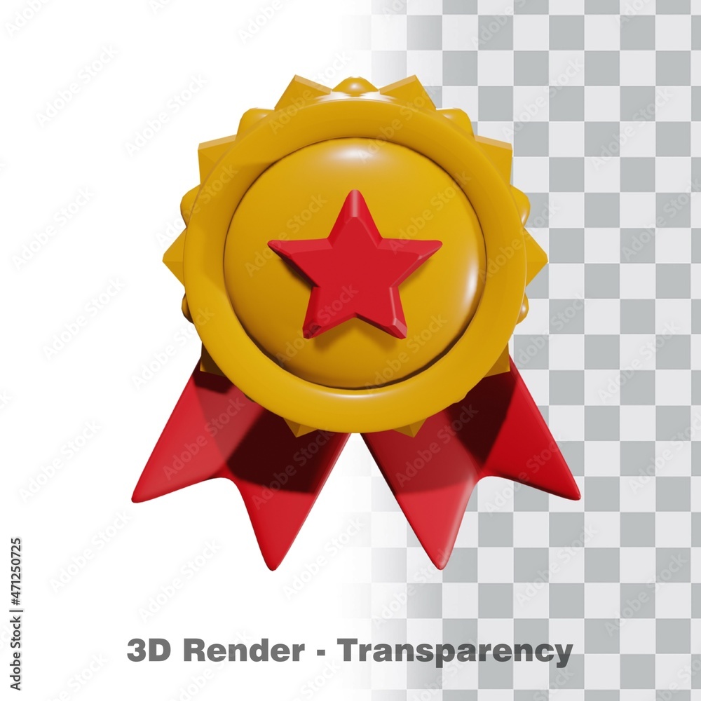 3D Gold medal and ribbon with transparency background 3D Gold medal and ribbon with transparency background