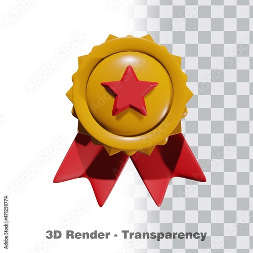 3D Gold medal and ribbon with transparency background