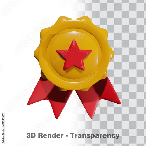 3D Gold medal and ribbon with transparency background