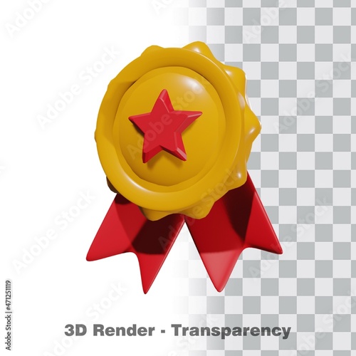 3D Gold medal and ribbon with transparency background