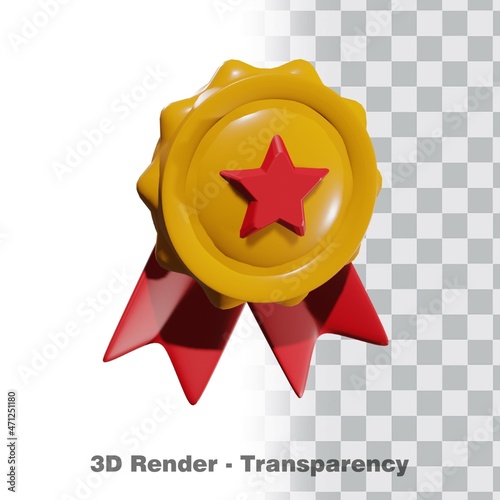 3D Gold medal and ribbon with transparency background