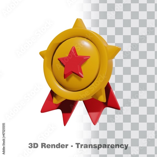 3D Gold medal and ribbon with transparency background