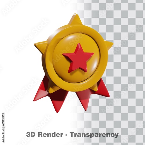 3D Gold medal and ribbon with transparency background