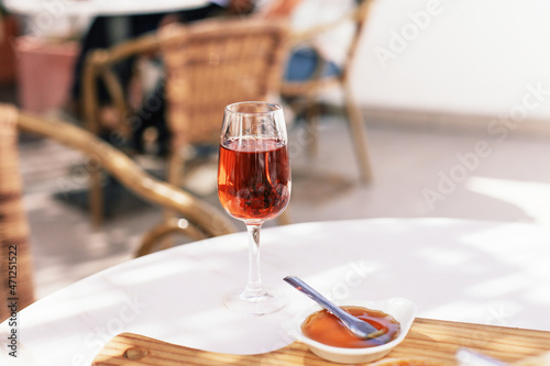 Wallpaper Mural A traditional Portuguese drink Moscatel with cheese, jam and bread on a terrace in a cafe, Portugal  Torontodigital.ca