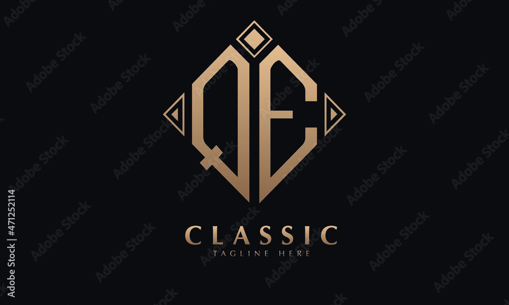 Alphabet QE or EQ diamond illustration monogram vector logo template