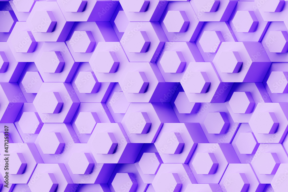Pattern of simple geometric hexagonal shapes, mosaic background. 3d illustration Pattern of simple geometric hexagonal shapes, mosaic background. 3d illustration