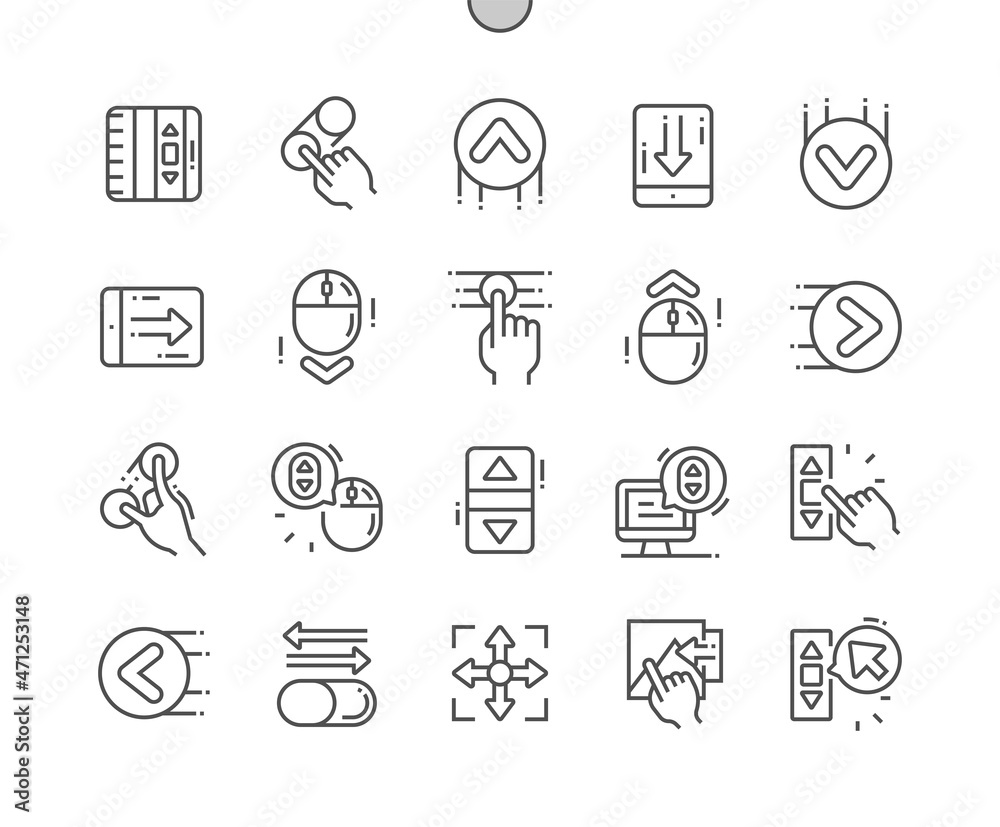 Scroll down. Move left and right. Zoom in and out. Scrolling on computer. Gesture, application and button. Pixel Perfect Vector Thin Line Icons. Simple Minimal Pictogram Scroll down. Move left and right. Zoom in and out. Scrolling on computer. Gesture, application and button. Pixel Perfect Vector Thin Line Icons. Simple Minimal Pictogram
