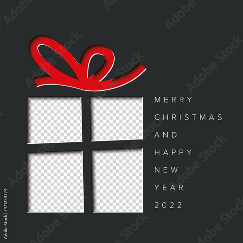 Christmas family photo card layout template with christmas present