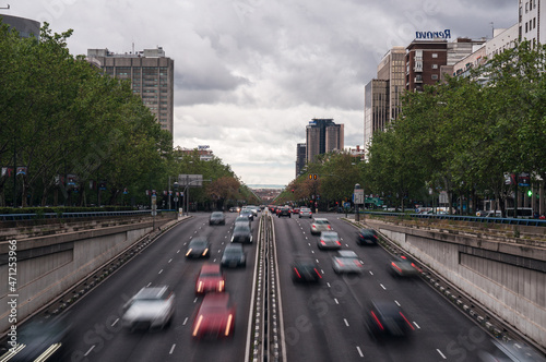 Traffic in motion in the city of Madrid