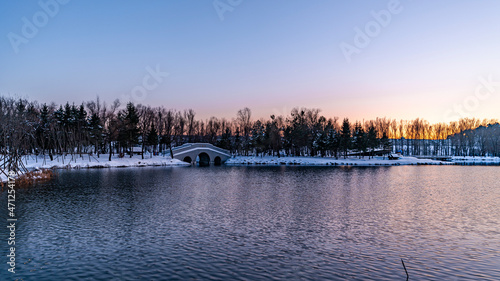 Scenery of Jingyuetan National Forest Park in Changchun, China after snow © xiaowei