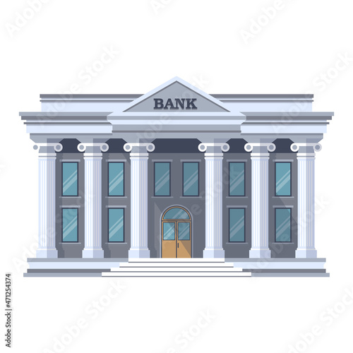 Bank building gray color isolated on white background. Two-story bank building in flat style