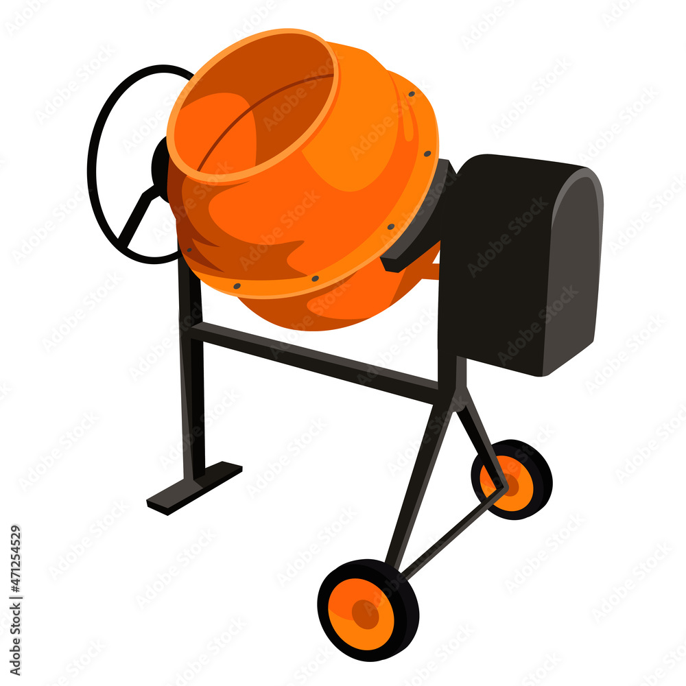 Fototapeta premium Illustration of an orange concrete mixer cement isolated on a white background.Construction machinery.