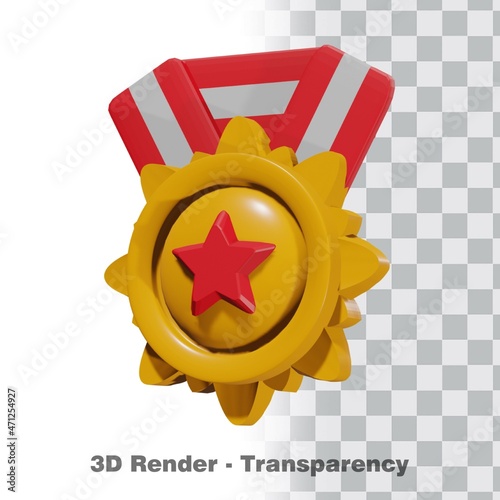 3D Gold medal and ribbon with transparency background
