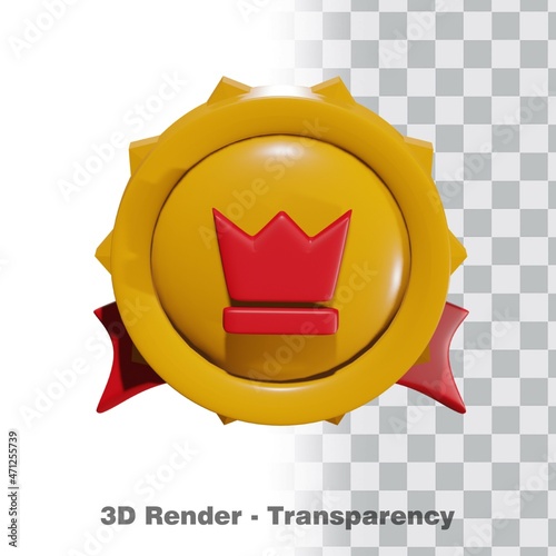 3D Gold medal and ribbon with transparency background