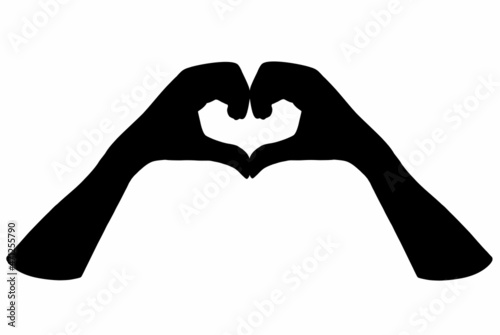 Hands silhouette folded in the shape of a heart. Self-love and Support, Valentine Day. Light skin, mutalka. Hand drawn vector illustration isolated on white background