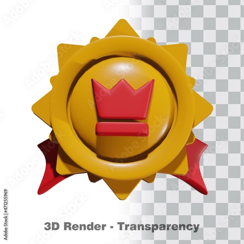 3D Gold medal and ribbon with transparency background