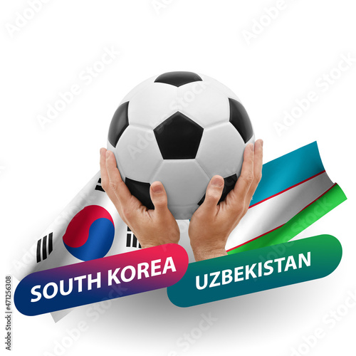 Soccer football competition match, national teams south korea vs uzbekistan