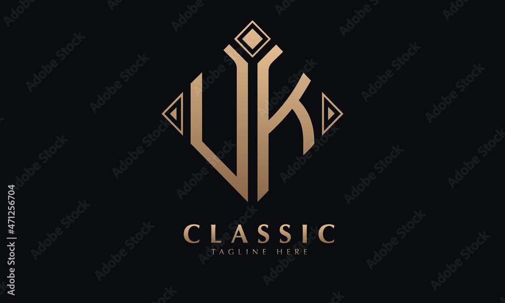 Alphabet UK or KU diamond illustration monogram vector logo template