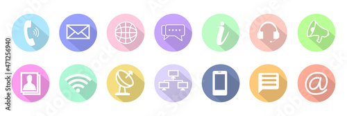 Set of Communication Icons With Simple Line on Circle with Soft Pastel Color. Simple and Modern Icon Set.