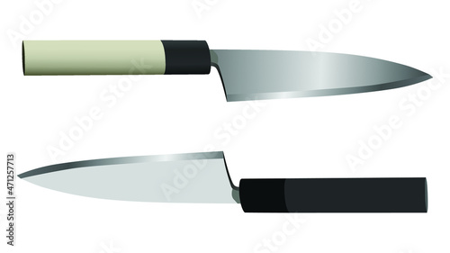 set of two realistic kitchen knives isolated on white, Vector illustration, chef knives, Cutlery icon set