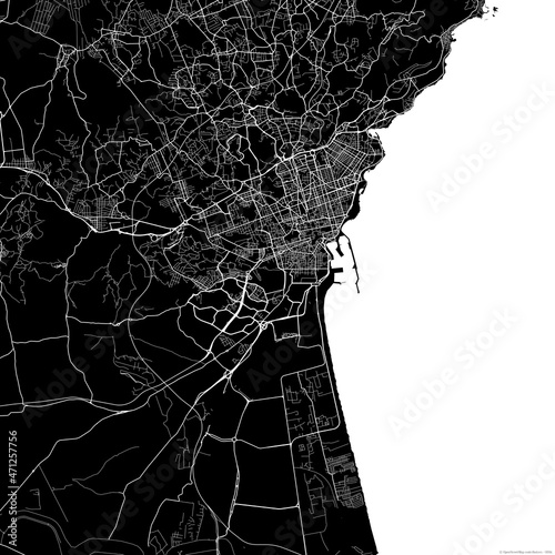 Black map of Catania Italy.