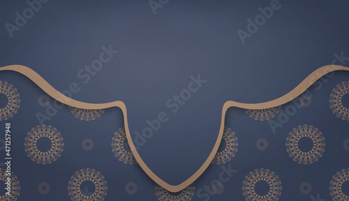 Blue color banner template with abstract brown ornament and place for logo or text