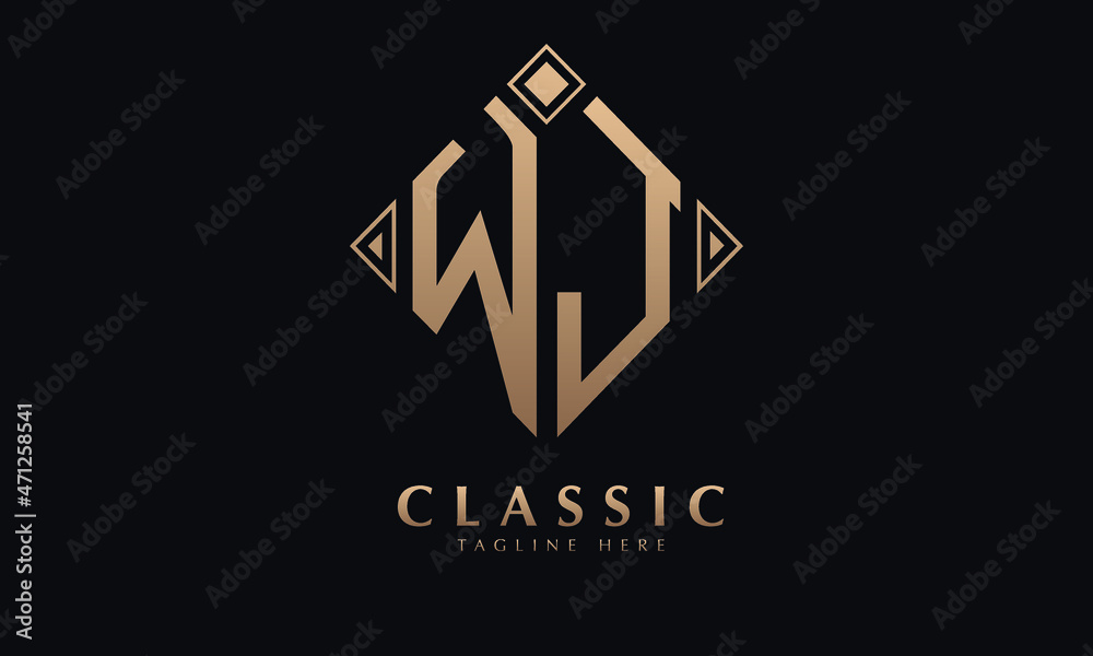 Alphabet WJ or JW diamond illustration monogram vector logo template
