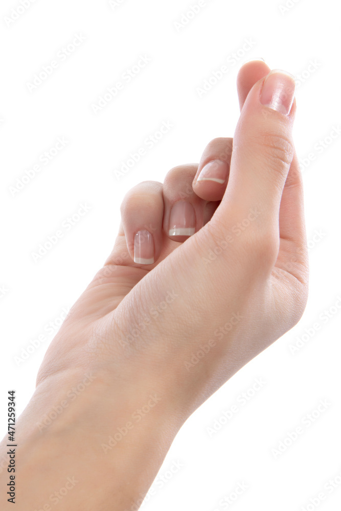 Woman hand handle card of posture, isolated on white background Woman hand handle card of posture, isolated on white background