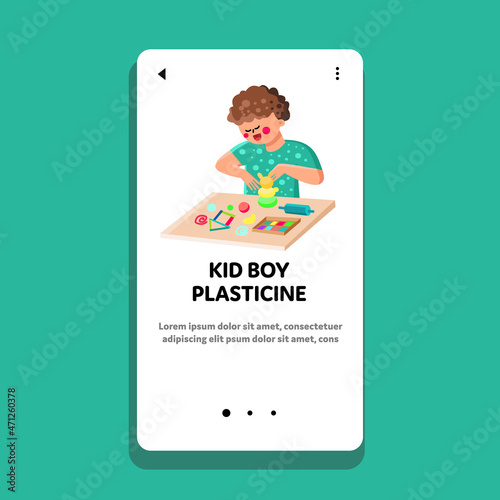 Kid Boy Creativity Time With Plasticine Vector. Preteen Schoolboy Create Figure From Plasticine On School Educational Lesson. Character Leisure Creative Activity Web Flat Cartoon Illustration