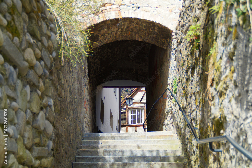 Fototapeta premium an old quaint narrow street in Bregenz (Austria) on sunny spring day 
