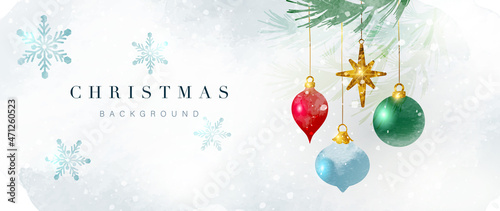 Winter background vector. Hand painted watercolor drawing for Christmas  and Happy New Year season. Background design for invitation, cards, social post, ad, cover, sale banner and invitation.