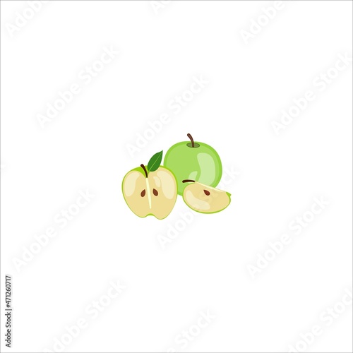 Green apple slice and half isolated. fruits vector illustration. Modern style realistic