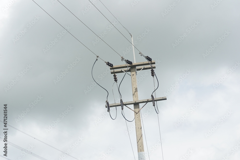 close up electric pylon in country Thailand close up electric pylon in country Thailand