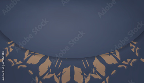 Blue color banner template with luxury brown pattern for design under the text