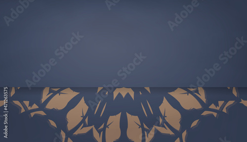 Blue color banner template with vintage brown pattern for design under text