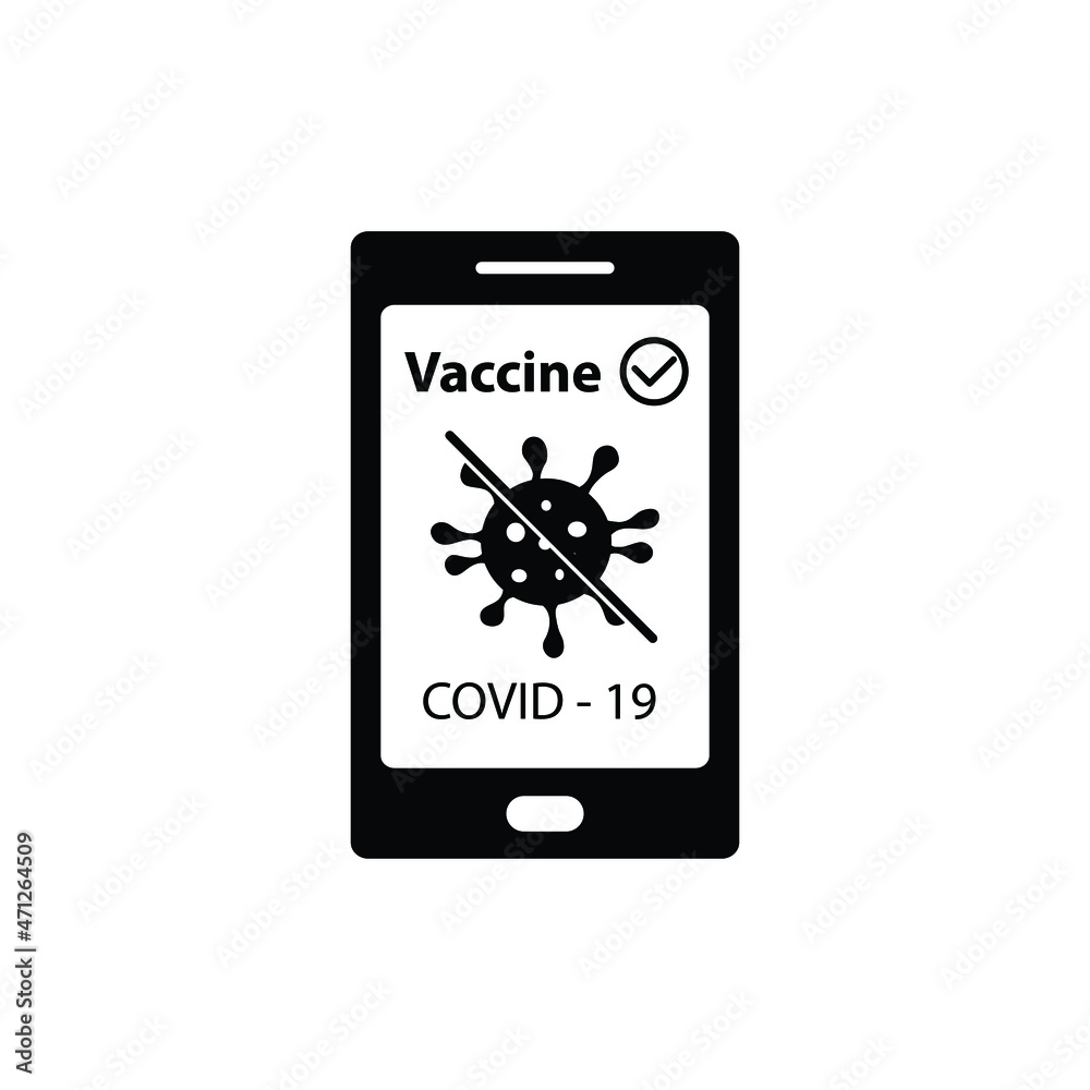 corona virus vaccination passport. smartphone app vaccin certificate covid 19 icon vector corona virus vaccination passport. smartphone app vaccin certificate covid 19 icon vector