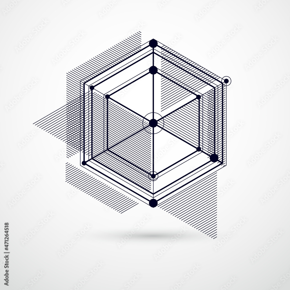 Abstract geometric vector black and white background with cubes and