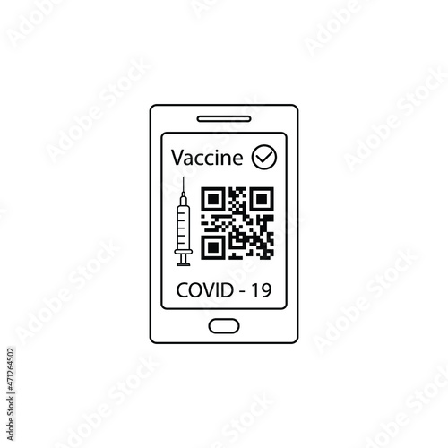 corona virus vaccination passport.   smartphone app vaccin certificate covid 19 icon vector 