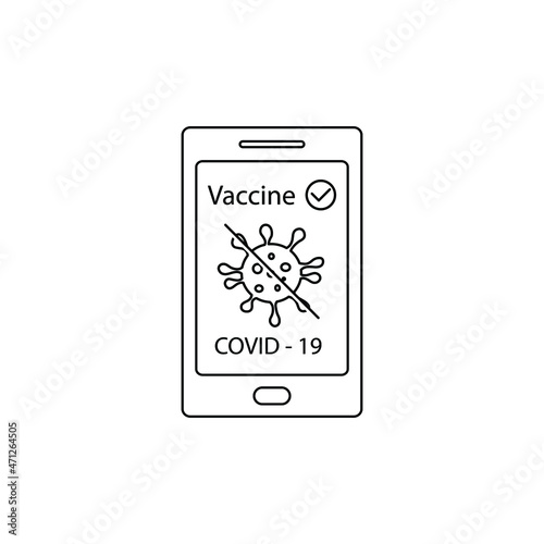 corona virus vaccination passport.   smartphone app vaccin certificate covid 19 icon vector 
