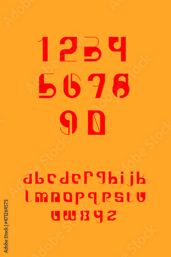 Typeface with lowercase and numerals in distorted visuals and bright colors. Inspired by psychedelic art (psychedelia). A visual displays related to the ingestion of psychedelic drugs