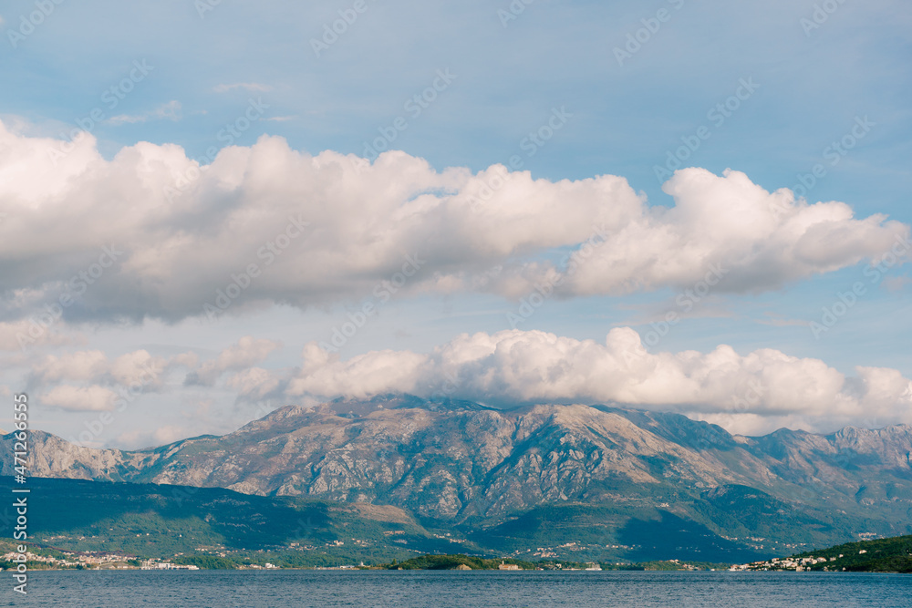 Mount Lovcen in the clouds. View from the Kotor Bay. Montenegro