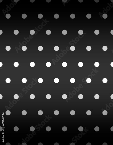 Black and white geometric seamless pattern with circles. White circles are placed horizontally and vertically on dark background. Vector