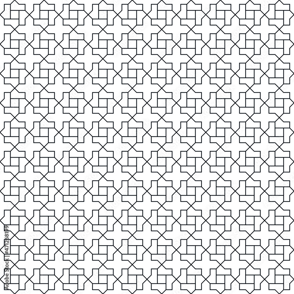 Background seamless pattern based on traditional islamic art.Black color lines.