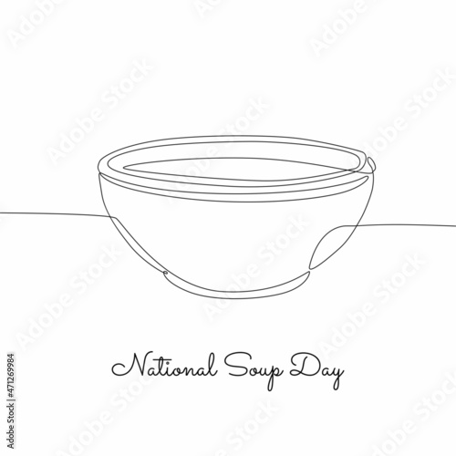 single line art of national soup day good for national soup day celebrate. line art. illustration.