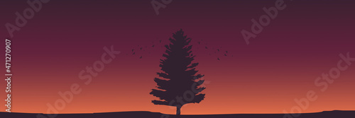 tree and flying bird silhouette vector illustration good for wallpaper design, design template, background template, and tourism design template 