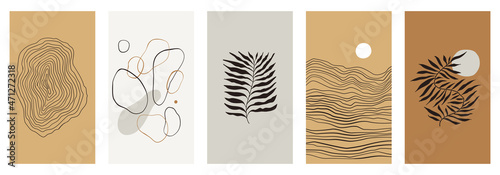 Vector illustration in simple modern style - vertical abstract backgrounds and graphic prints - decorative frames with copy space for text for social media stories in boho minimal style