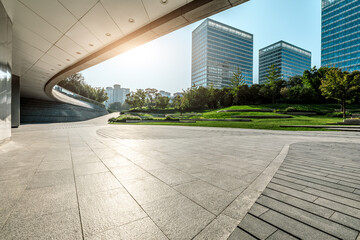 Panoramic skyline and modern commercial office buildings with empty road.empty square floors and cityscape.