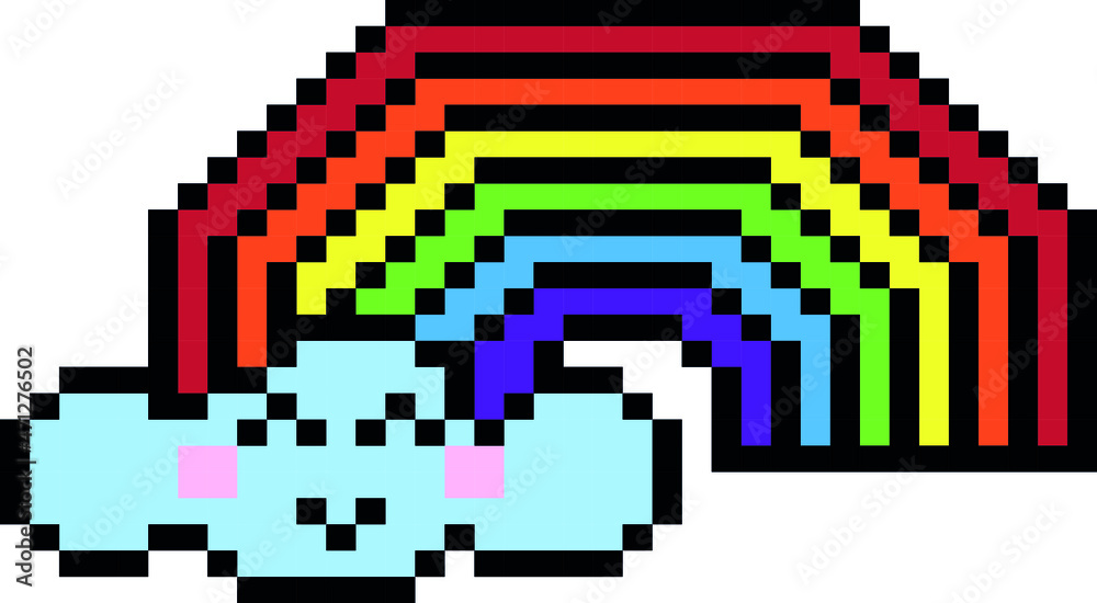 Obraz premium Cloud rainbow pixel vector illustration. pixel art.