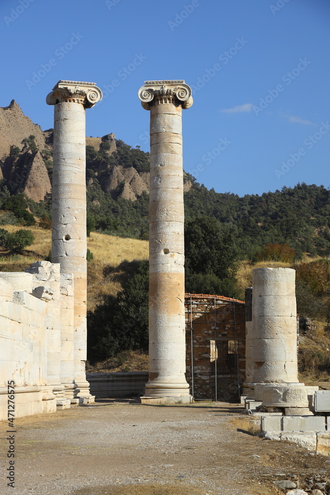 The ruins of the ancient city of Sardes, the capital of the Lydian State, are located in the town of Sart in Salihli district today. Artemis Temple. The ruins of the ancient city of Sardes, the capital of the Lydian State, are located in the town of Sart in Salihli district today. Artemis Temple.